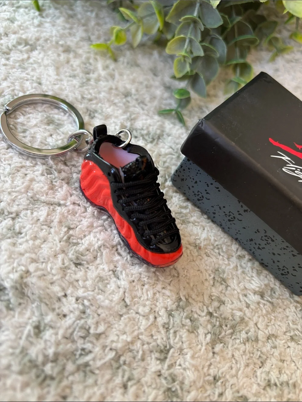 Air Jordan Red and Black 3D Mini Sneaker Keychain with Branded Box NWT 2”